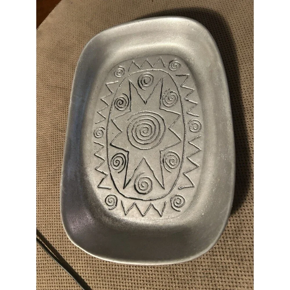 RWP Wilton Plate + Bowl 2 Pewter Serving Plates Reggae Pattern African Motif